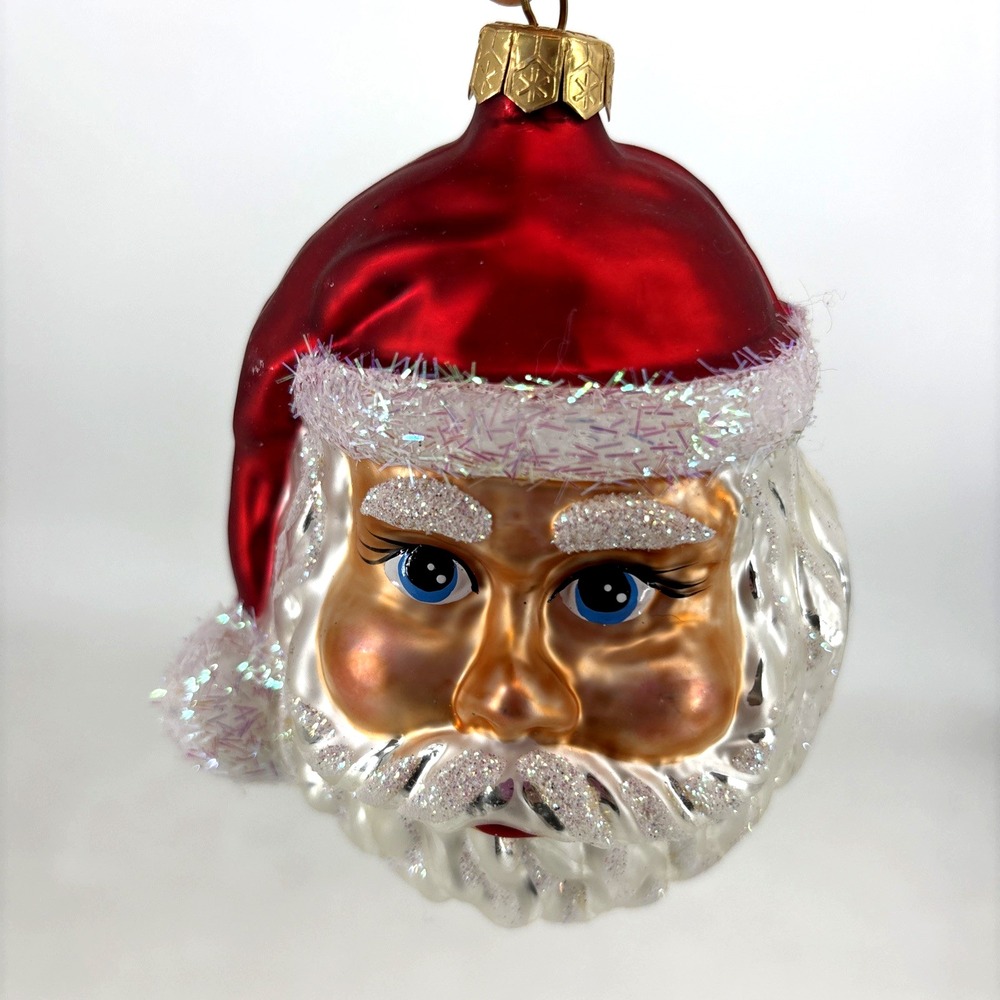 Impuls Glass Santa Face Hand Painted Santa Claus Christmas Ornament Poland 5.25" - Picture 10 of 10